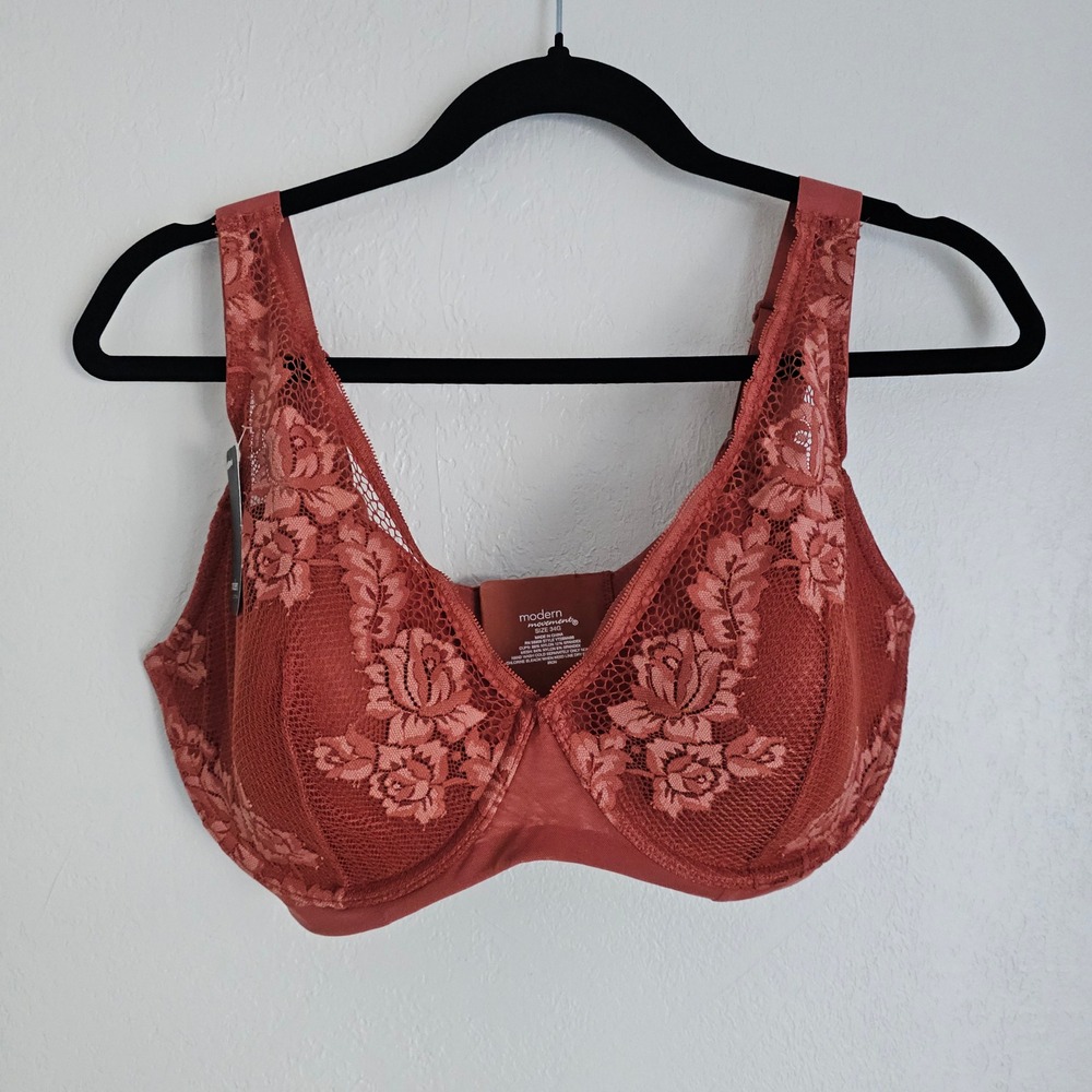 Modern Movement NWT Mesh Lace Full Coverage‎ Bra Terracotta 34G Style YT2BM486